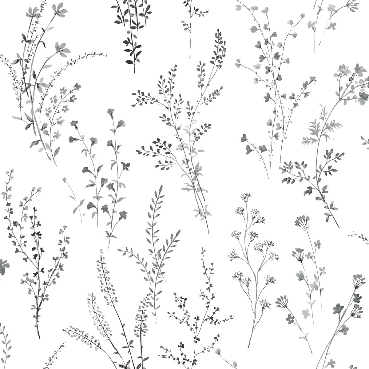 Simply Farmhouse Wildflower Sprigs Wallpaper - Black & White