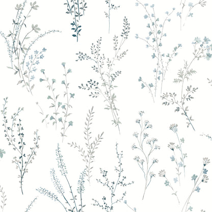 Simply Farmhouse Wildflower Sprigs Wallpaper - Blue & Green
