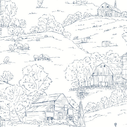 Simply Farmhouse Pasture Toile Wallpaper - SAMPLE