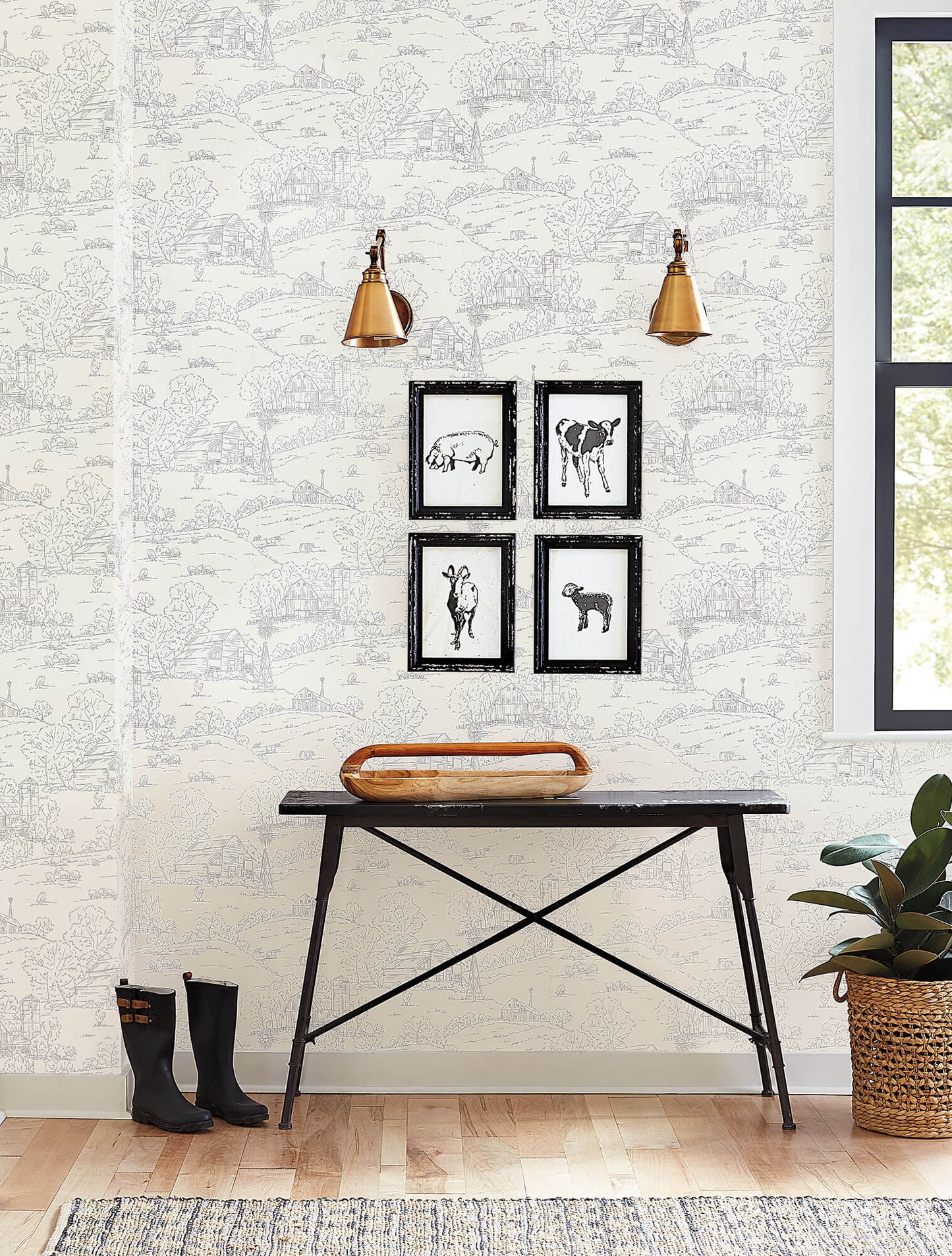 Simply Farmhouse Pasture Toile Wallpaper - Beige