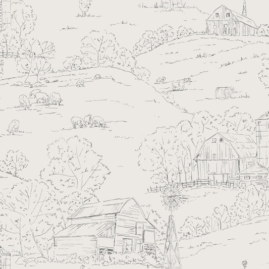 Simply Farmhouse Pasture Toile Wallpaper - Beige