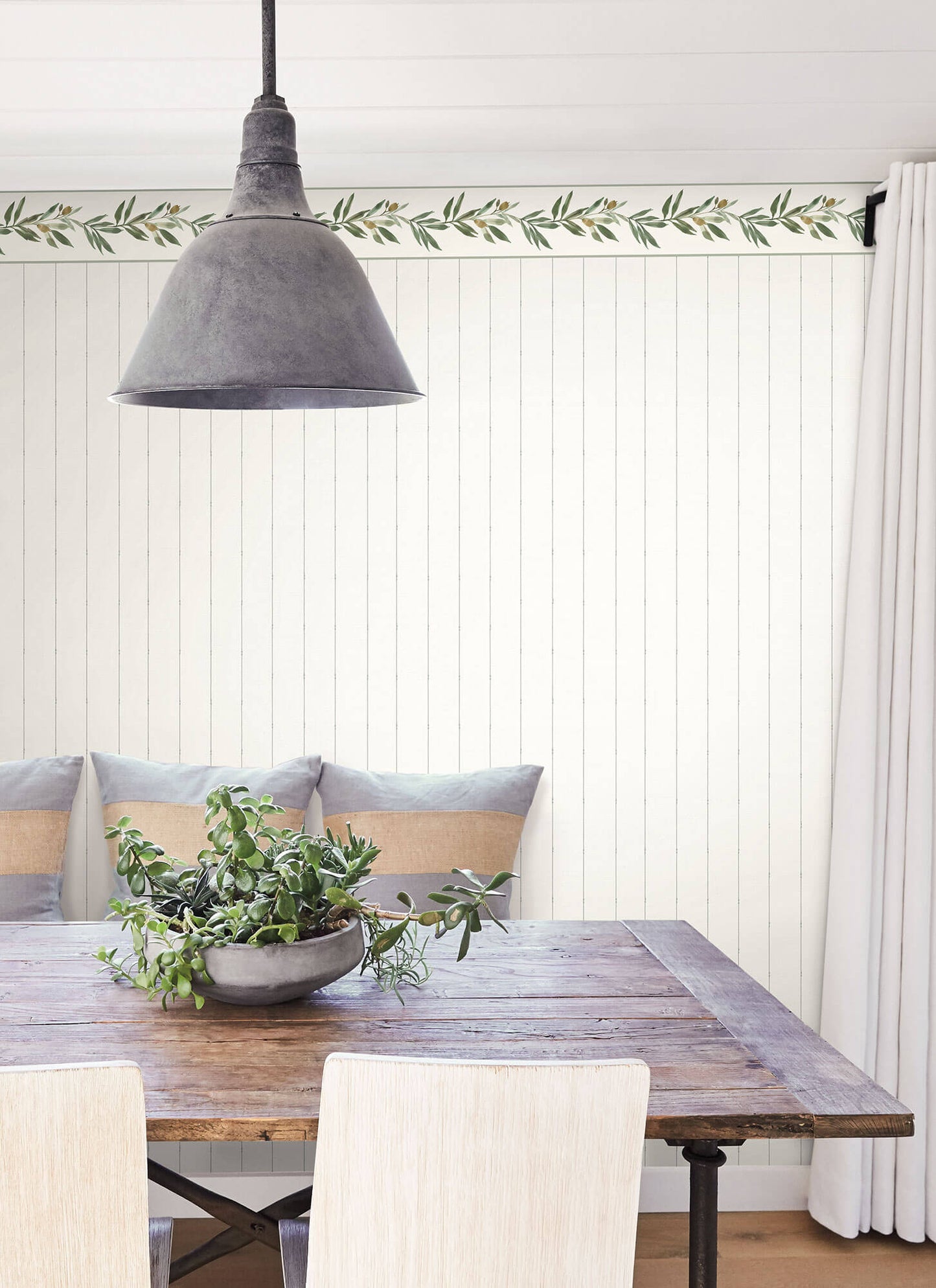 Simply Farmhouse In Stitches Stripe Wallpaper - Sage & Cream