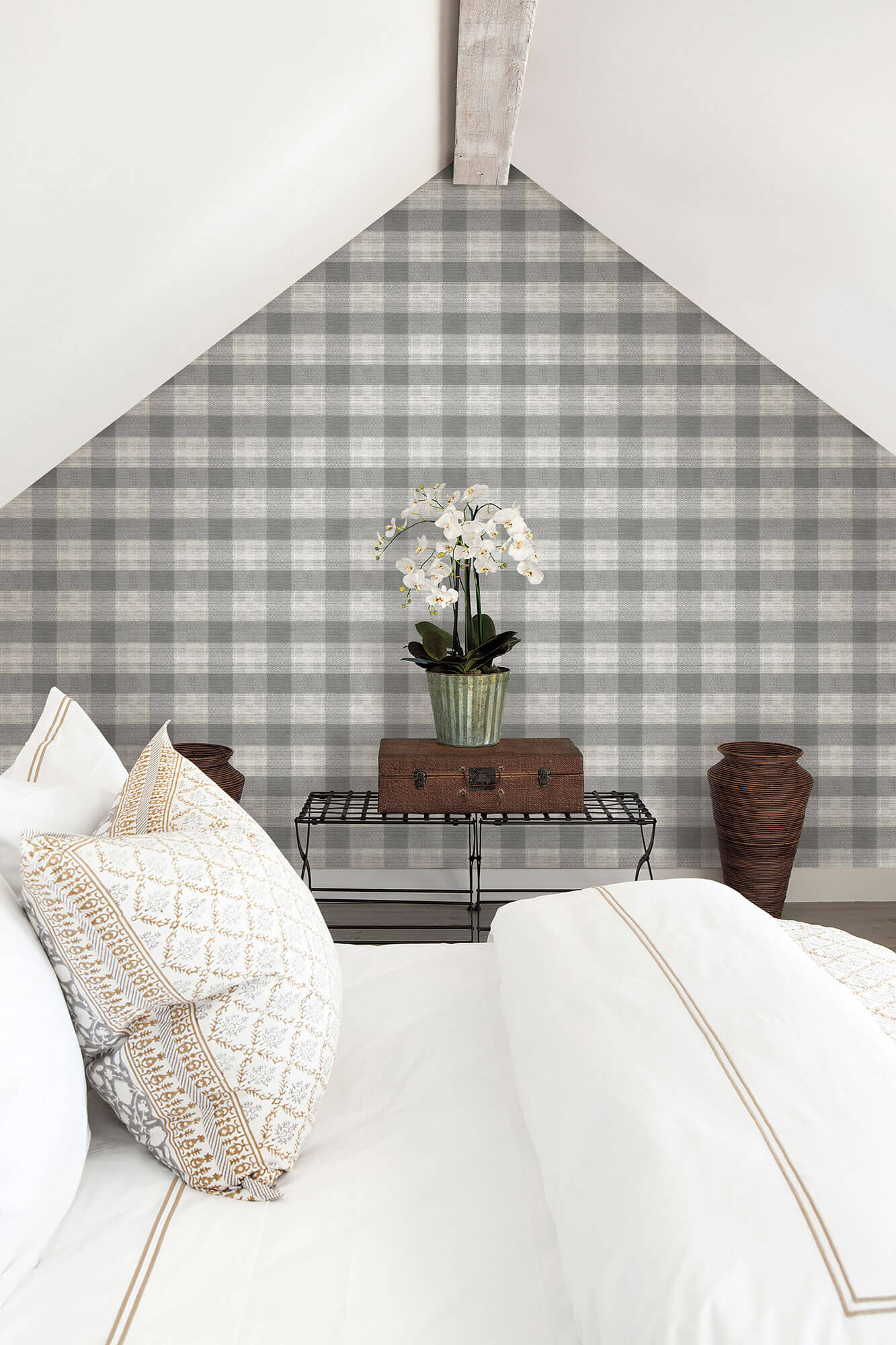 Simply Farmhouse Woven Buffalo Check Wallpaper - Gray