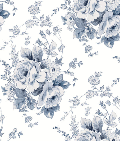 Simply Farmhouse Heritage Rose Wallpaper - Blue & White