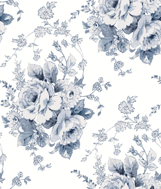 Simply Farmhouse Heritage Rose Wallpaper - Blue & White