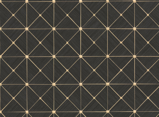 Dazzling Diamond Grasscloth Geometric Wallpaper - Black & Gold