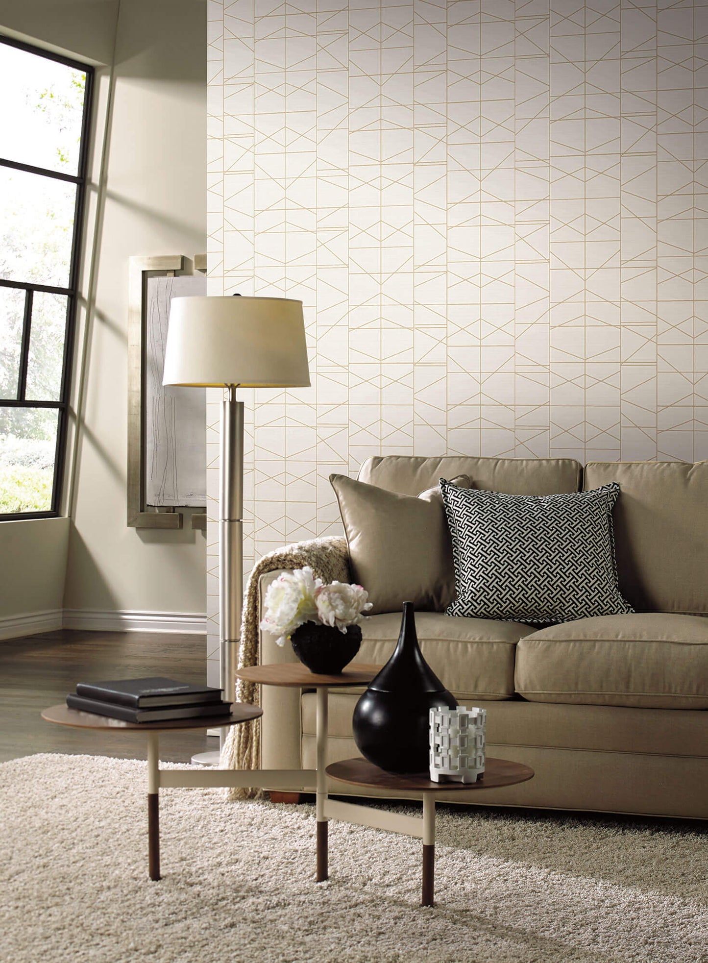Modern Perspective Geometric Wallpaper - Gold Lines