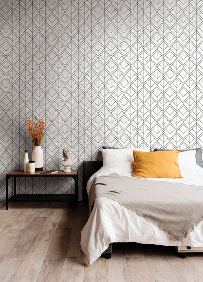 Diamond Shadow Geometric Wallpaper - White & Black