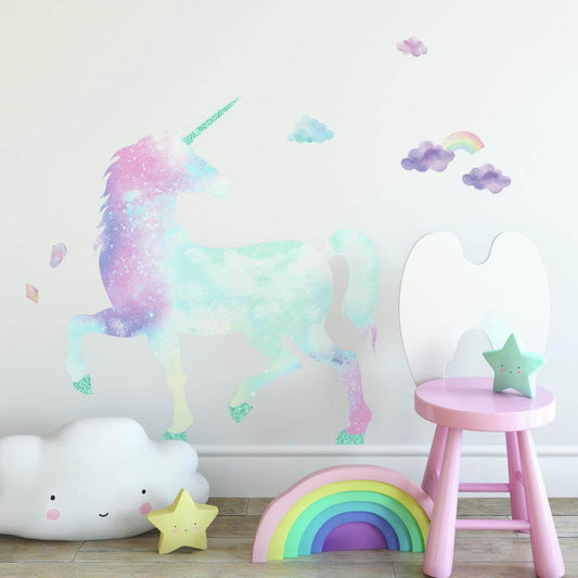 Galaxy Unicorn Peel & Stick Giant Wall Decal with Glitter