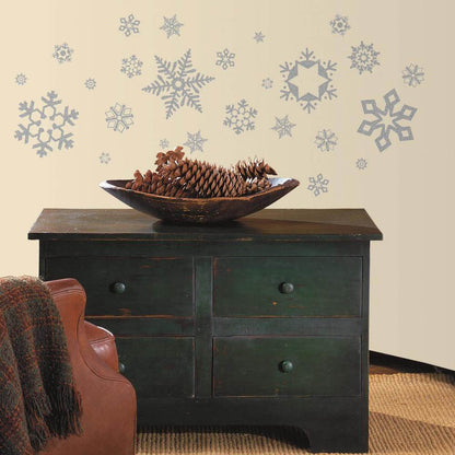 Silver Glitter Christmas Snowflakes Peel & Stick Wall Decals