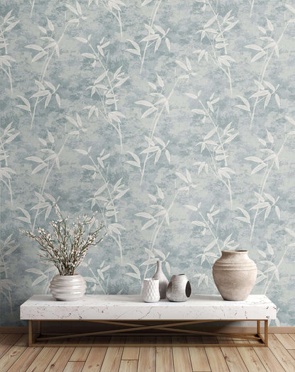 Seabrook Designs Japandi Style Honshu Bamboo Wallpaper - Blue Smoke