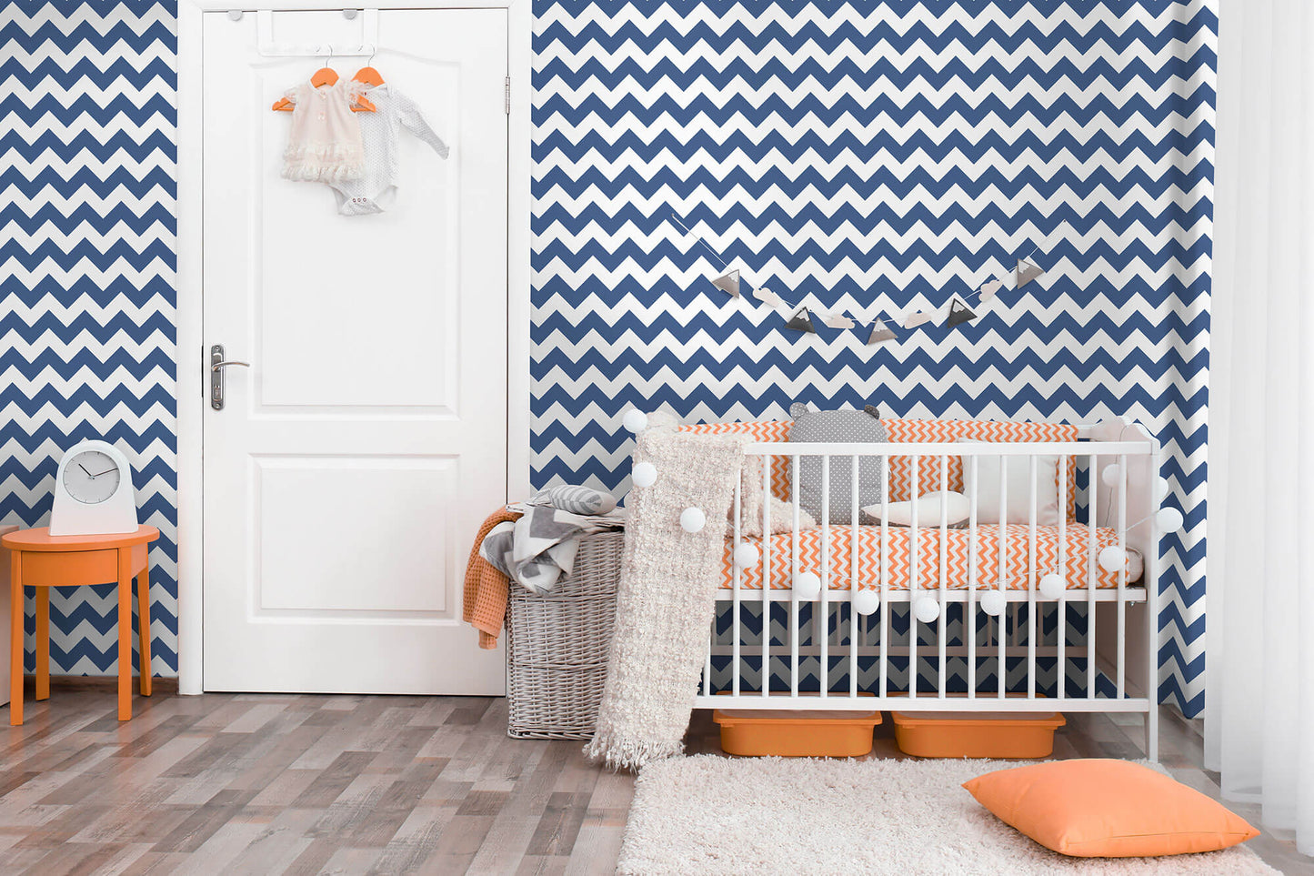 KI0589 Baby Nursery Chevron Sidewall Wallpaper Navy