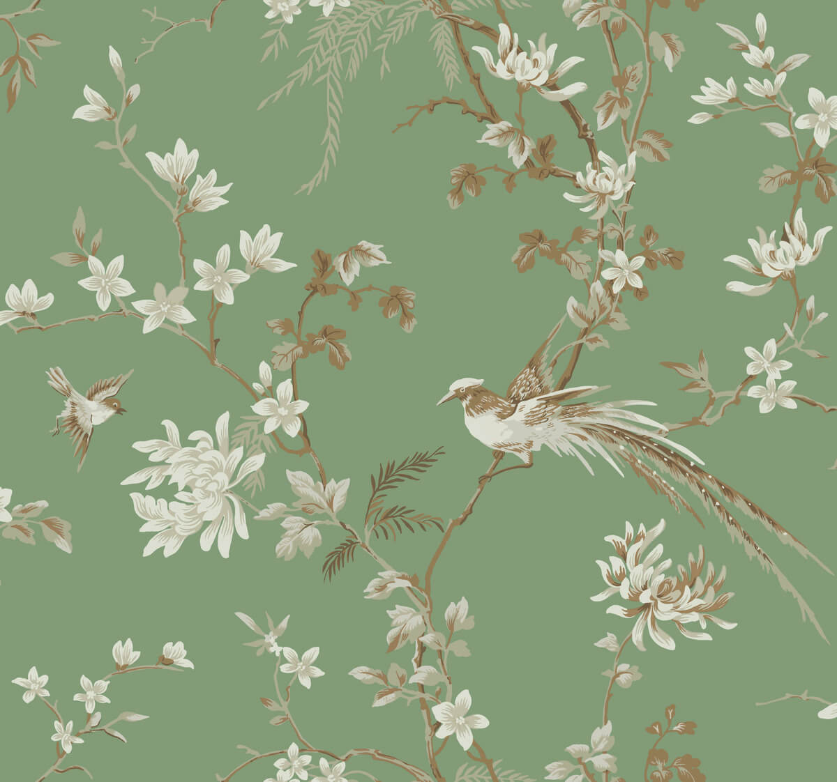 Ronald Redding 24 Karat Bird And Blossom Chinoiserie Wallpaper - SAMPLE
