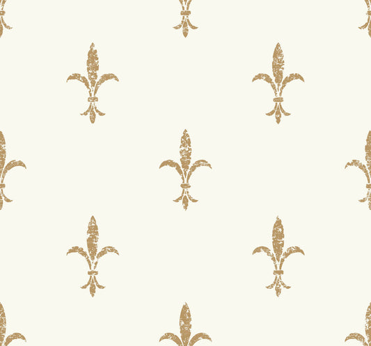Ronald Redding 24 Karat Fleur De Lis Wallpaper - White & Gold