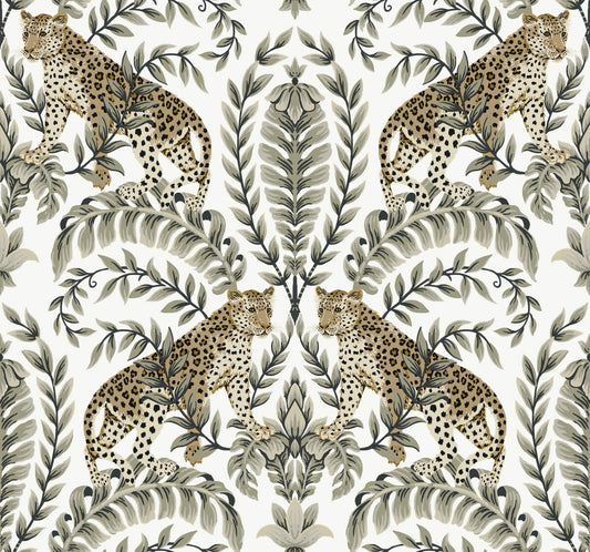Ronald Redding 24 Karat Jungle Leopard Wallpaper - White & Black