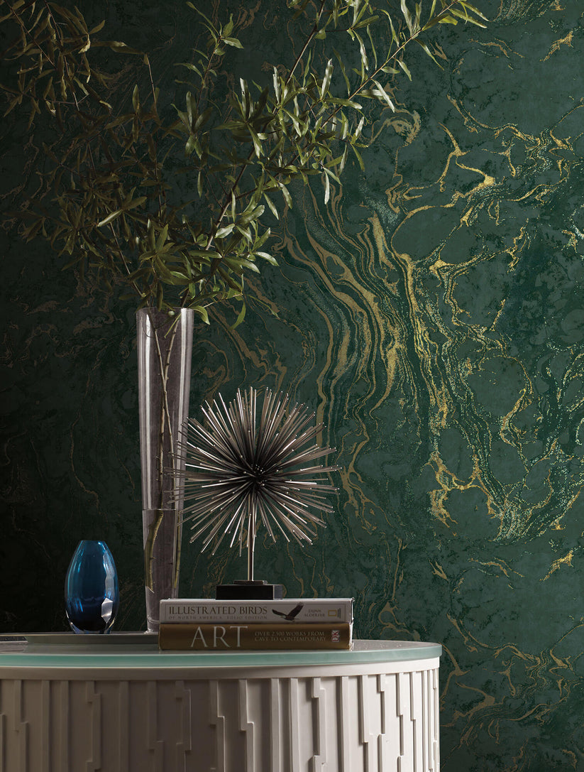 KT2222 Ronald Redding 24 Karat Polished Marble Wallpaper - Green – US ...