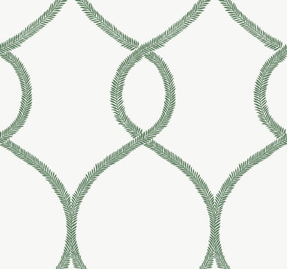 Ronald Redding 24 Karat Laurel Leaf Ogee Wallpaper - Green