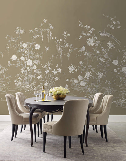 Ronald Redding 24 Karat Flowering Vine Chino Wallpaper Mural - Brown