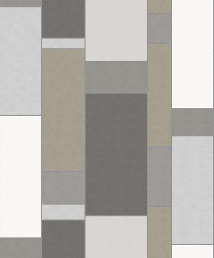 Mondrian De Stijl Geometric Wallpaper - Steel & Silver