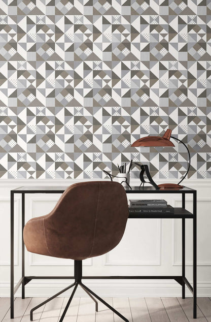 Mondrian Lozenge Geometric Wallpaper - Antique Bronze