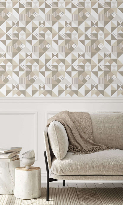 Seabrook Mondrian Lozenge Wallpaper - Latte & Grey