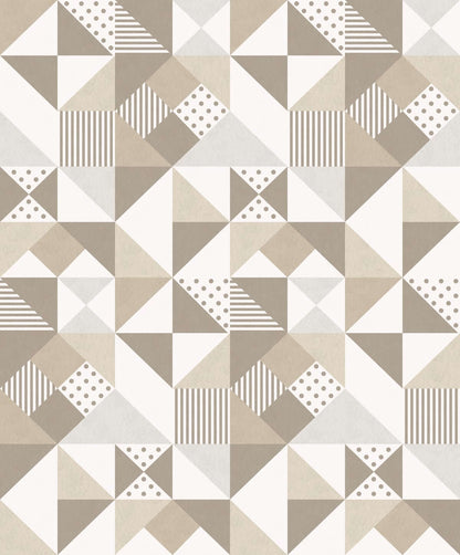 Mondrian Lozenge Geometric Wallpaper - Latte & Grey