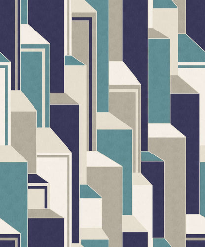 Seabrook Mondrian Deco Wallpaper - Perry Teal Indigo