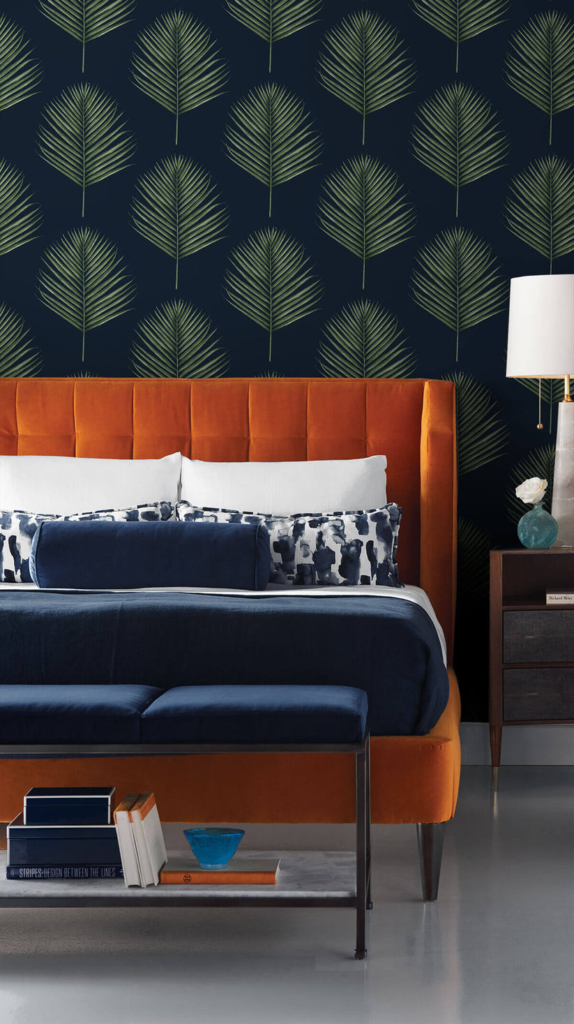 LN20022 Lillian August Maui Palm Peel & Stick Wallpaper Midnight Blue