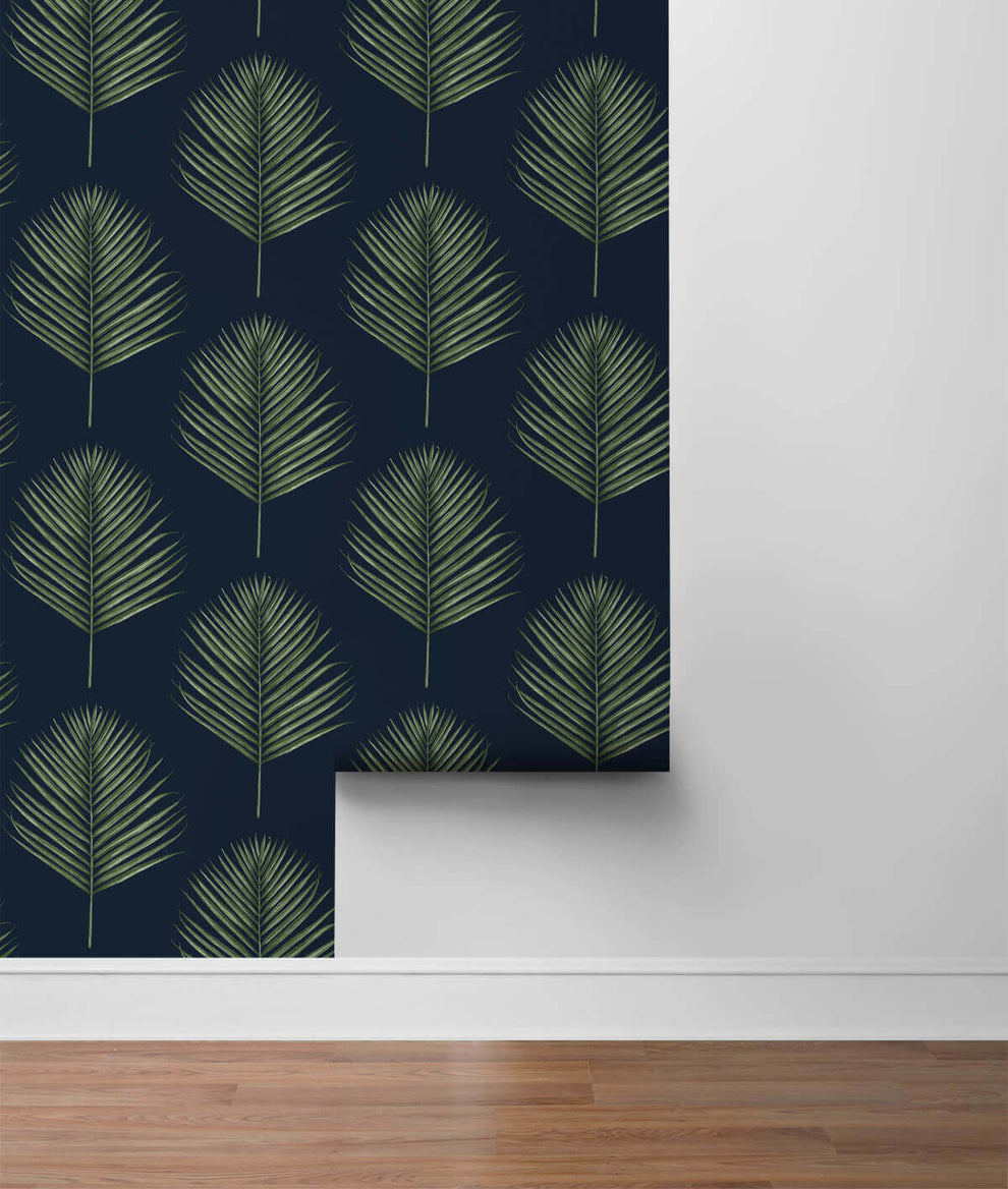 LN20022 Lillian August Maui Palm Peel & Stick Wallpaper Midnight Blue
