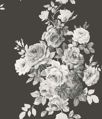 ME1533 Magnolia Home Tea Rose Wallpaper White on Black
