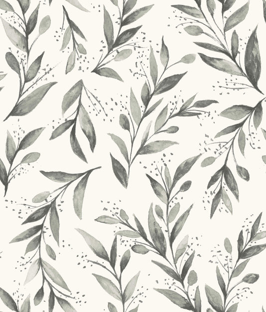 ME1537 Magnolia Home Olive Branch Wallpaper Charcoal Gray