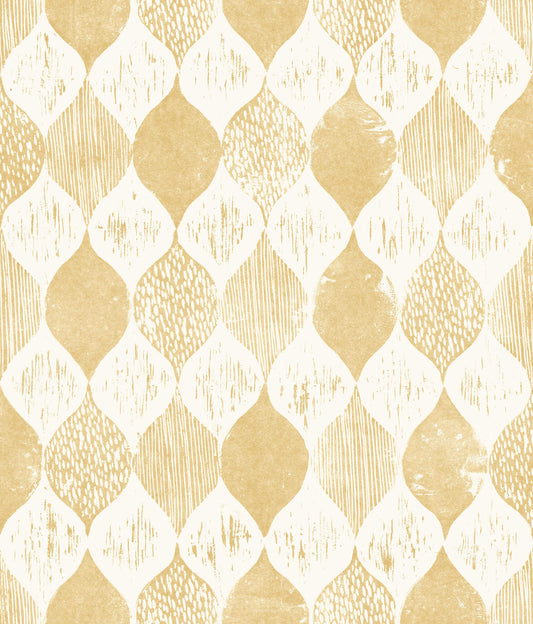 ME1566 Magnolia Home Woodblock Print Wallpaper Yellow White
