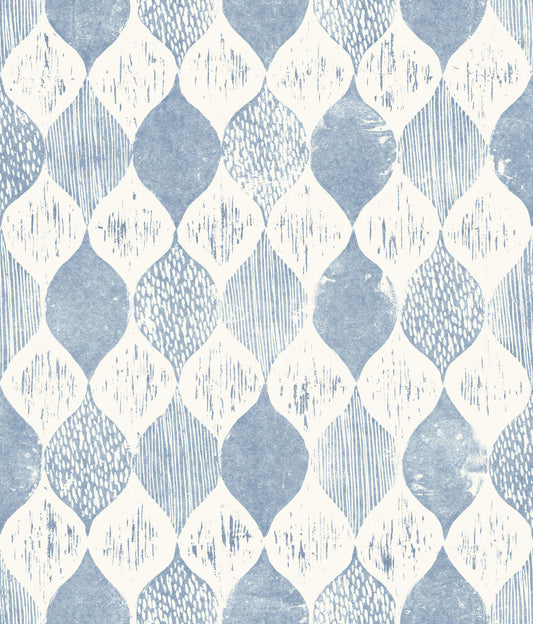 ME1568 Magnolia Home Woodblock Print Wallpaper Blue White