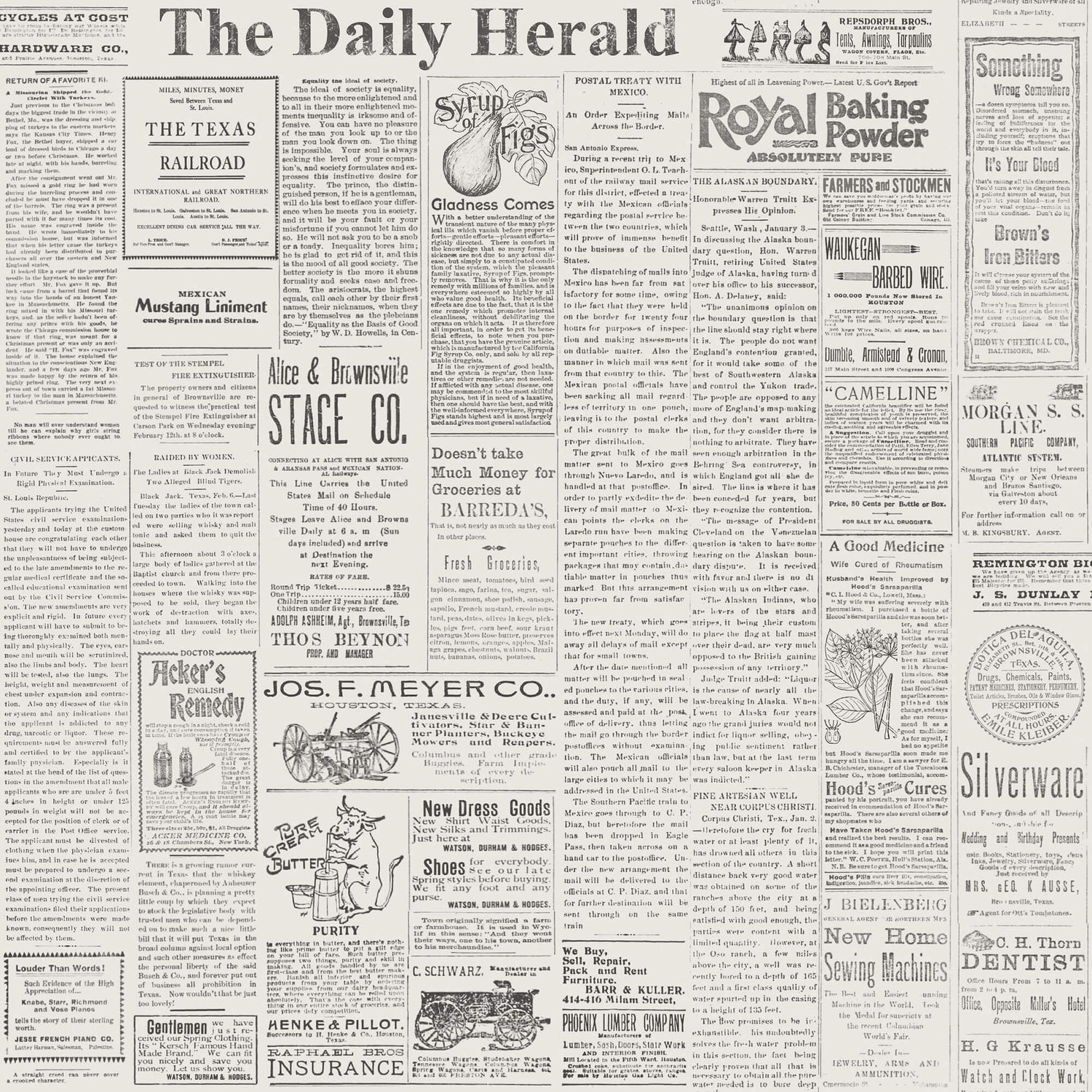 MH1508 Magnolia Home The Daily Newspaper Wallpaper Black White