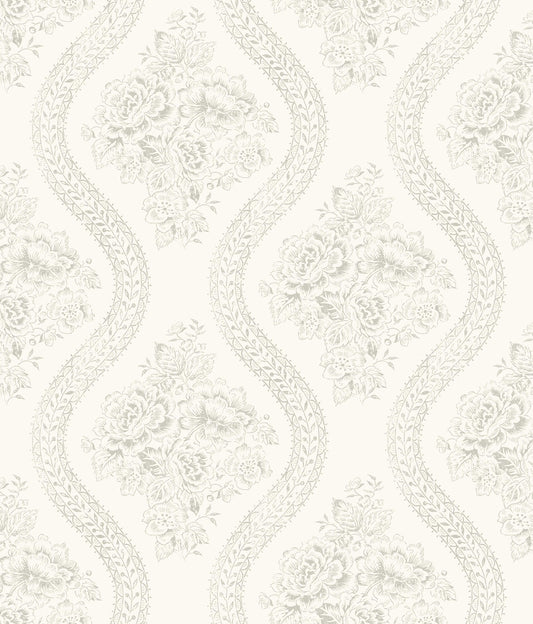 MH1595 Magnolia Home Coverlet Floral Wallpaper Gray White