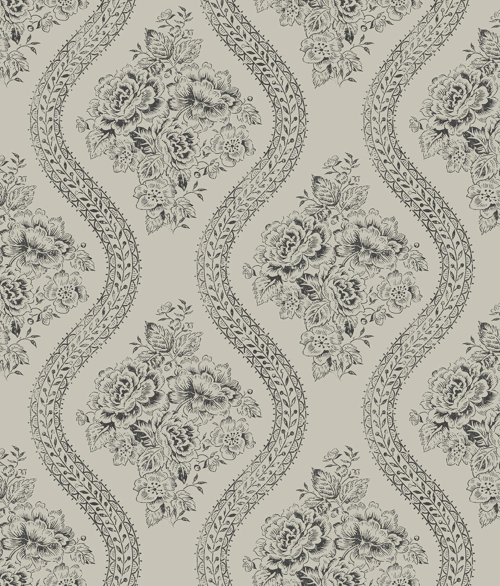 MH1599 Magnolia Home Coverlet Floral Wallpaper Gray