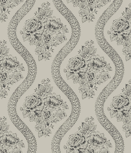 MH1599 Magnolia Home Coverlet Floral Wallpaper Gray