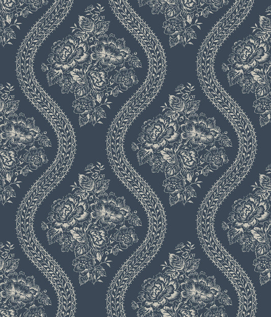 MH1603 Magnolia Home Coverlet Floral Wallpaper Blue
