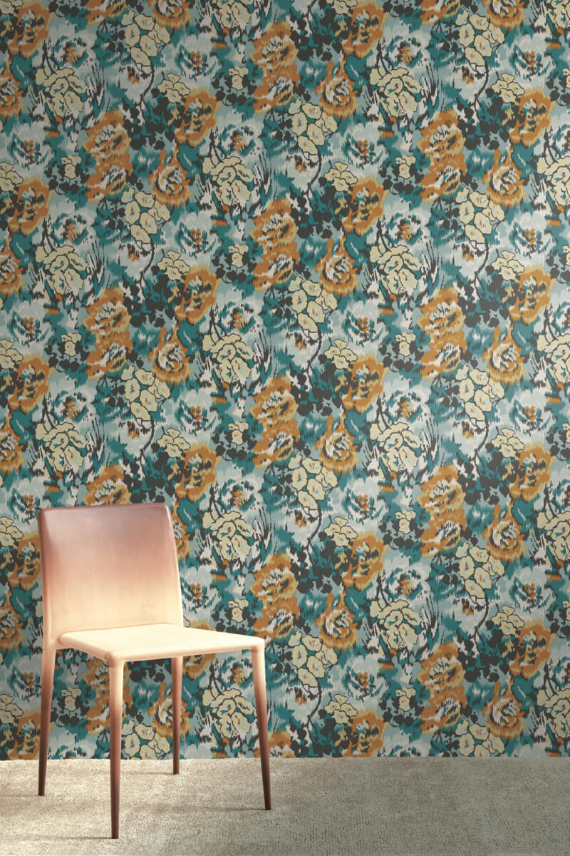 Missoni Home 4 Flower Pot Wallpaper - Teal & Orange