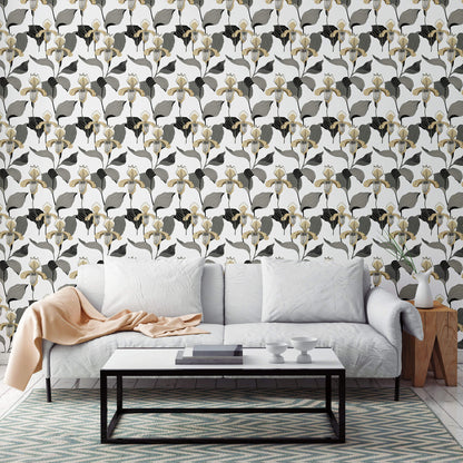 Modern Heritage Lady Slipper Wallpaper - Gold & Gray
