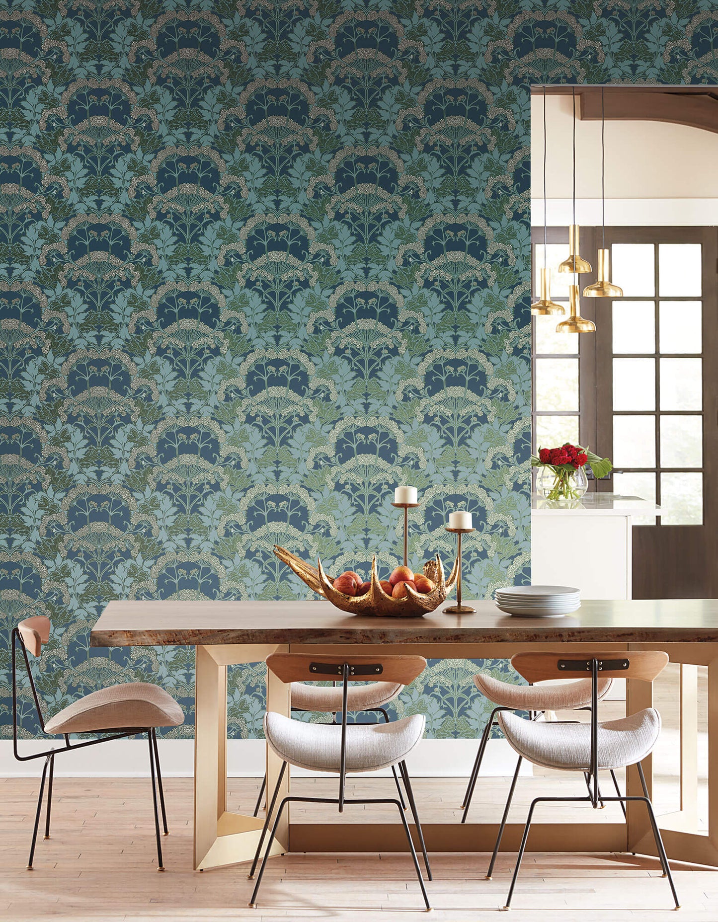 Modern Heritage Yarrow Nouveau Wallpaper - Blue & Green