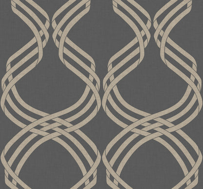 Modern Heritage Dante Ribbon Wallpaper - Charcoal & Beige