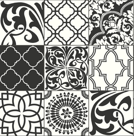 NextWall Graphic Tile Peel & Stick Wallpaper - Black & White