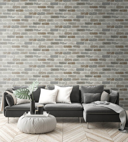 NextWall Washed Brick Peel & Stick Wallpaper - Soft Gray