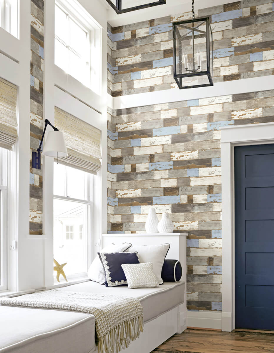 NextWall Farmhouse Shiplap Peel & Stick Wallpaper - Brown & Blue