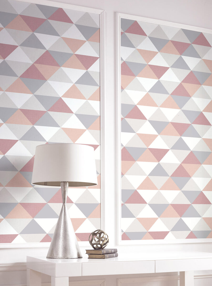 NextWall Mod Triangles Peel & Stick Wallpaper - Pink & Gray
