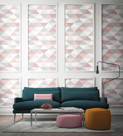 NextWall Mod Triangles Peel & Stick Wallpaper - Pink & Gray