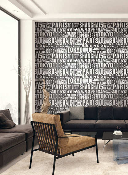 NextWall Around the World Peel & Stick Wallpaper - Black & White
