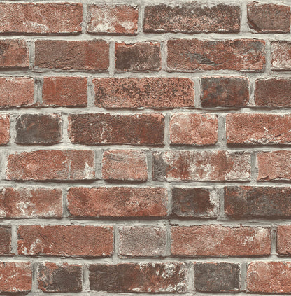 NextWall Distressed Brick Peel & Stick Wallpaper - Red