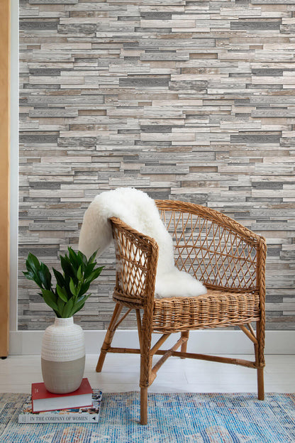 NextWall Reclaimed Wood Plank Peel & Stick Wallpaper - Brown